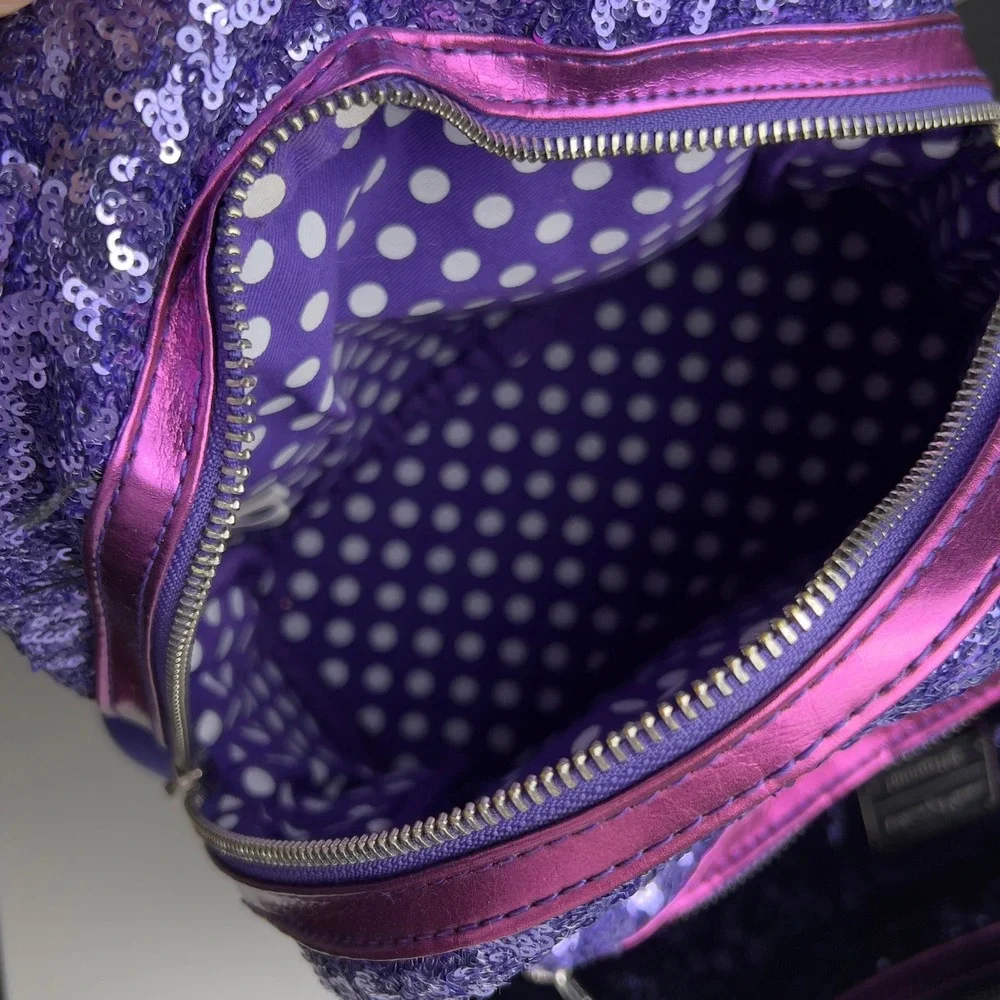 Disney Parks Loungefly‎ Purple Potion Minnie Ears Mini Backpack Sequin Metallic
